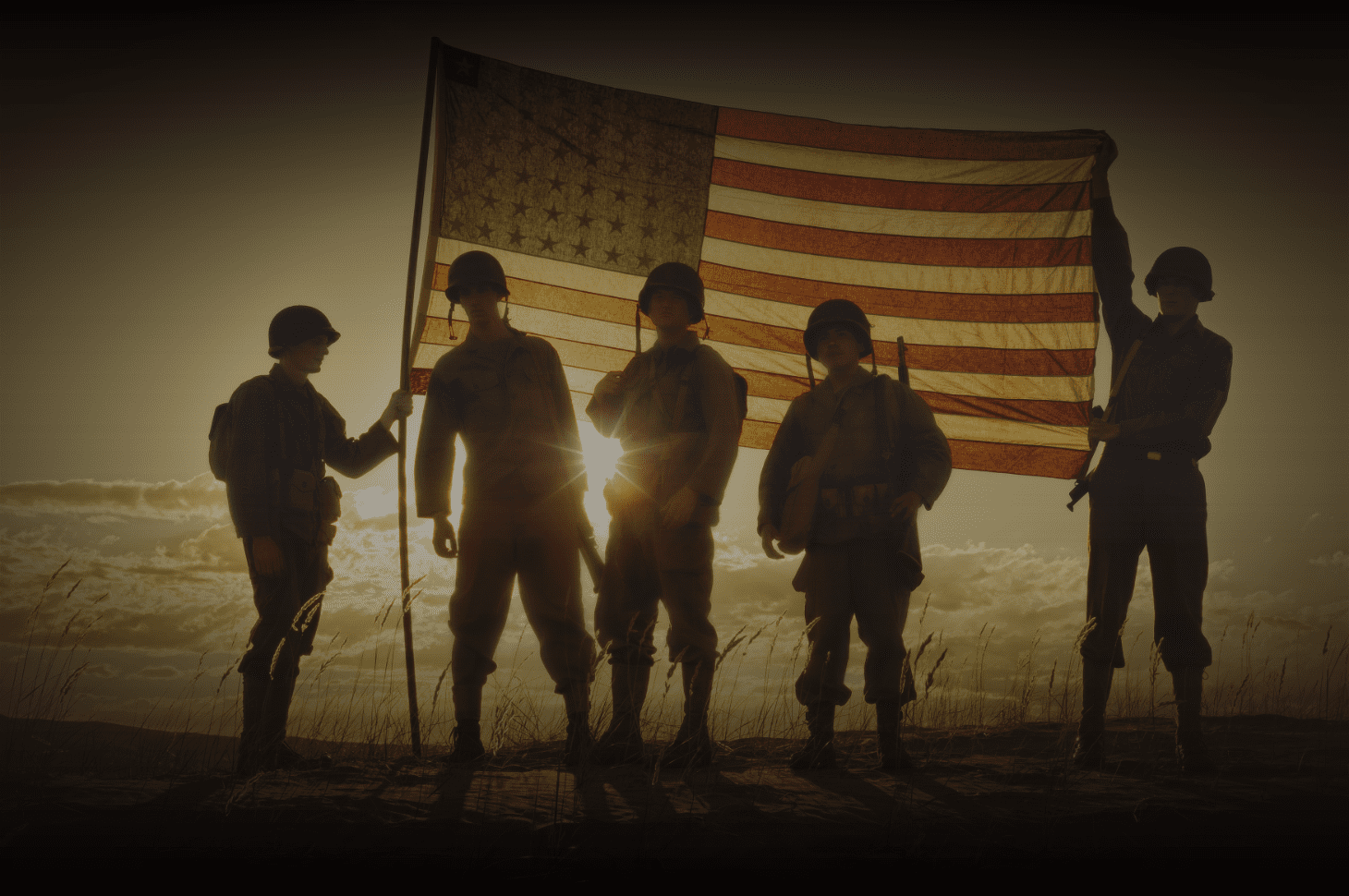 soldiers by flag